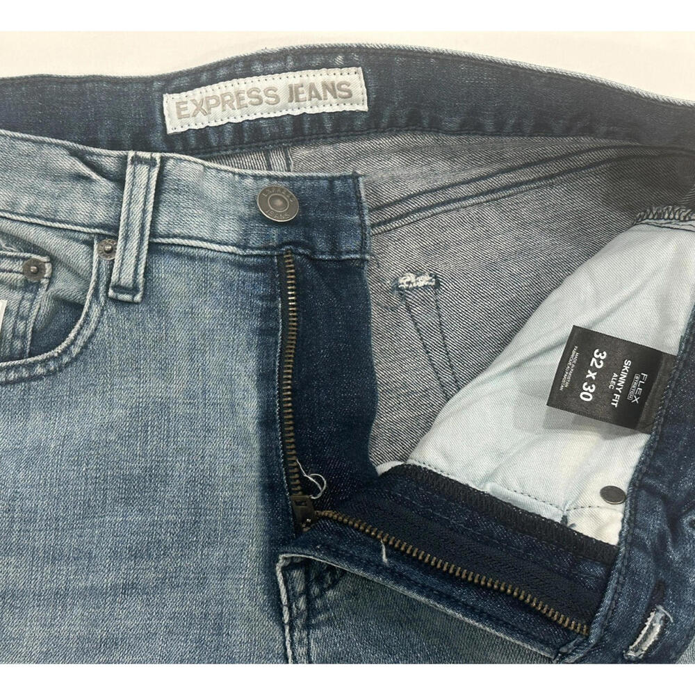 Express Men’s Alec Light Blue Denim Skinny Fit Lgt Distress 32x30